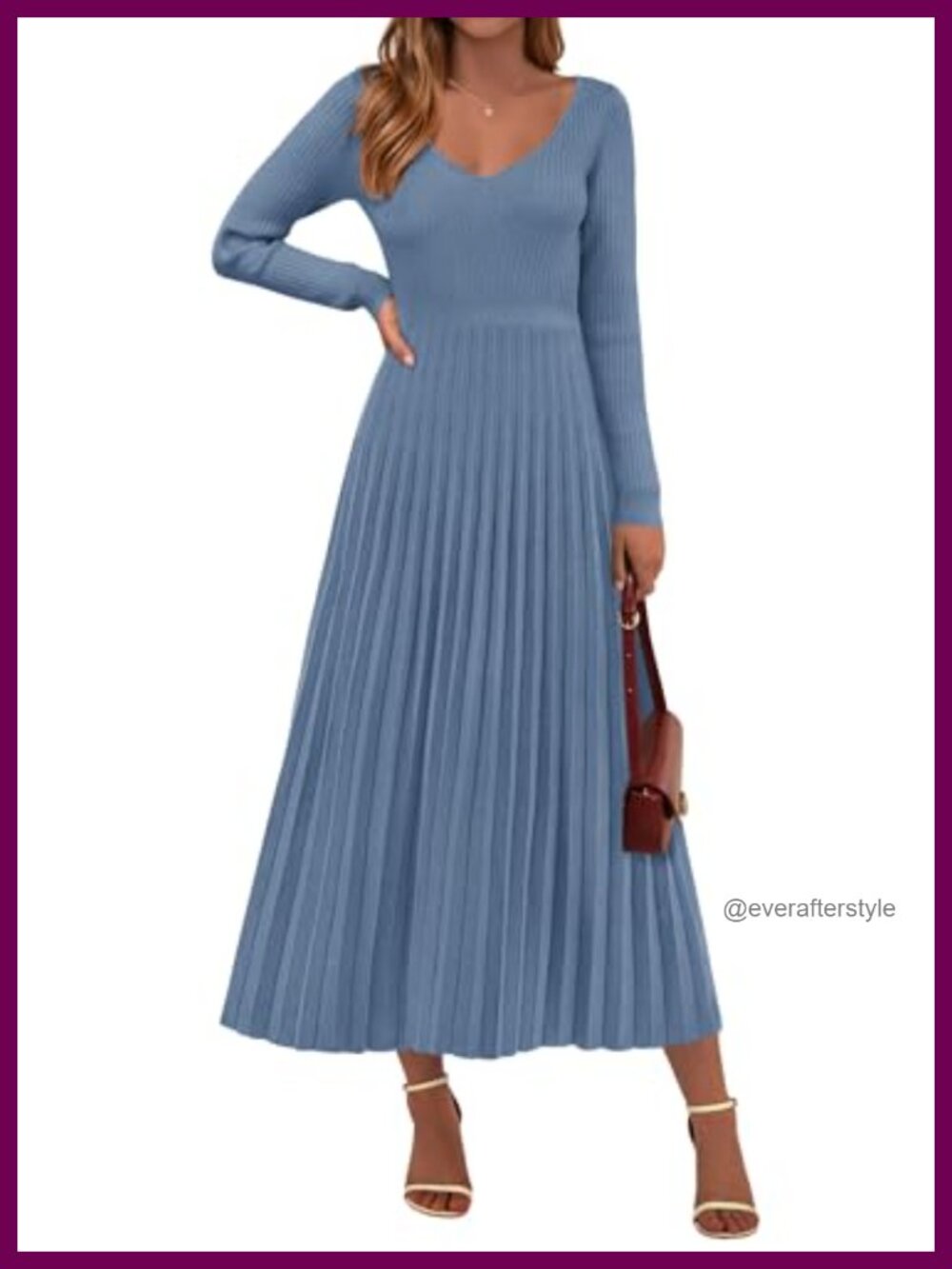 PRETTYGARDEN Sweater Dress Long Sleeve Pleated Flowy Maxi A-Line